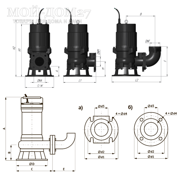 Насос фекальный FEKAMAX (750 Вт) | Мой-Дом27 | Предназначен для откачки промышленных стоков заводов, городских очистных сооружений и канализационных станций, строительных и сельскохозяйственных объектов и т.п.